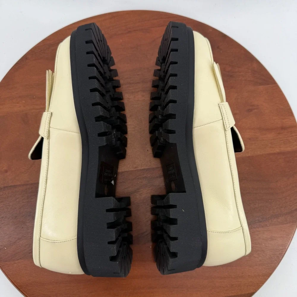 Sydney Silverman X Gianni Bini Cream Leather Kiltie Fringe Lug Sole Loafers 9.5M